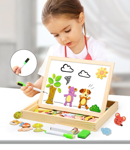 3D Wooden Magnetic Puzzle Toy Set for Children - Animal Circus Figures and Drawing Board for Educational Learning