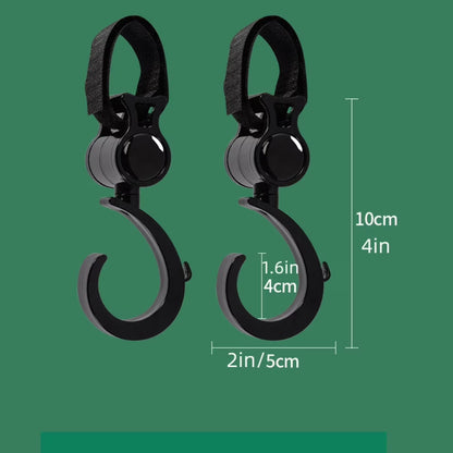 Multifunctional 360° Rotating Stroller Hooks, Zinc Alloy, Black, Set of 2