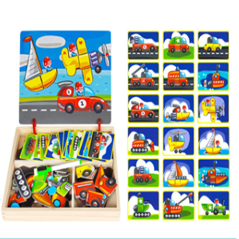 3D Wooden Magnetic Puzzle Toy Set for Children - Animal Circus Figures and Drawing Board for Educational Learning