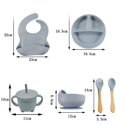 Children's Silicone Tableware Set - 6/8-Piece Dining Essentials with Suction Cups, Forks, Spoons, Bibs, Straws, and Cups for Mothers and Babies