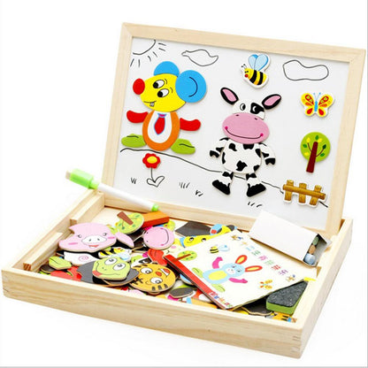 3D Wooden Magnetic Puzzle Toy Set for Children - Animal Circus Figures and Drawing Board for Educational Learning