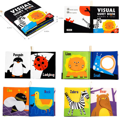 High Contrast Black & White Touch & Feel Crinkle Cloth Books for Infants and Toddlers - Educational Stimulation Toys for Early Development, Ideal Gift for Baby Boys and Girls, Featuring Animal Themes