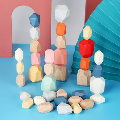Montessori-Inspired Wooden Stacking Rocks and Sensory Stones for Toddler Learning and Development - Ideal Building Blocks Game for Kids' Birthday Gifts