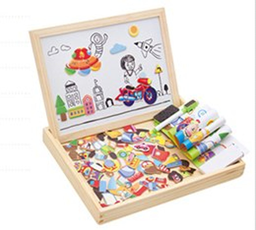 3D Wooden Magnetic Puzzle Toy Set for Children - Animal Circus Figures and Drawing Board for Educational Learning