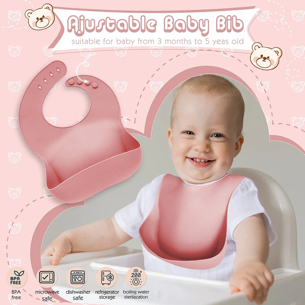 Children's Silicone Tableware Set - 6/8-Piece Dining Essentials with Suction Cups, Forks, Spoons, Bibs, Straws, and Cups for Mothers and Babies