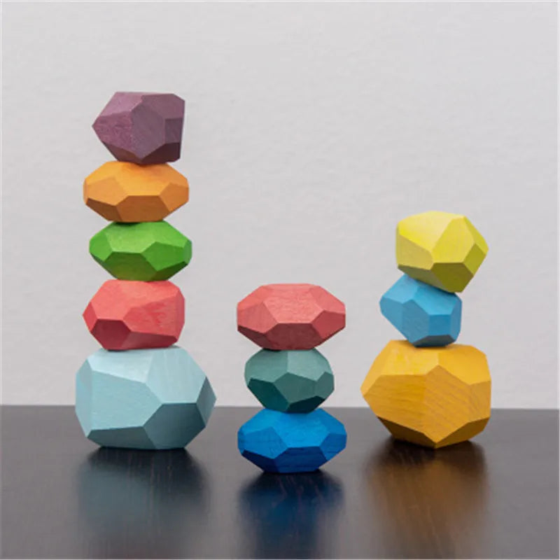 Montessori-Inspired Wooden Stacking Rocks and Sensory Stones for Toddler Learning and Development - Ideal Building Blocks Game for Kids' Birthday Gifts