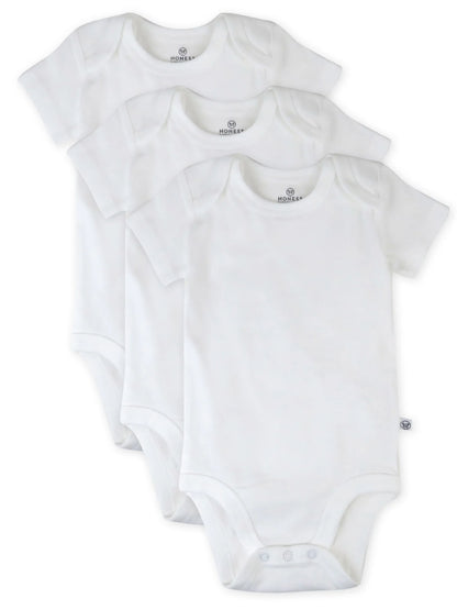 Baby Boy or Girl Gender Neutral Organic Cotton Short Sleeve Bodysuits, 3 Pack (Preemie-24 Months)