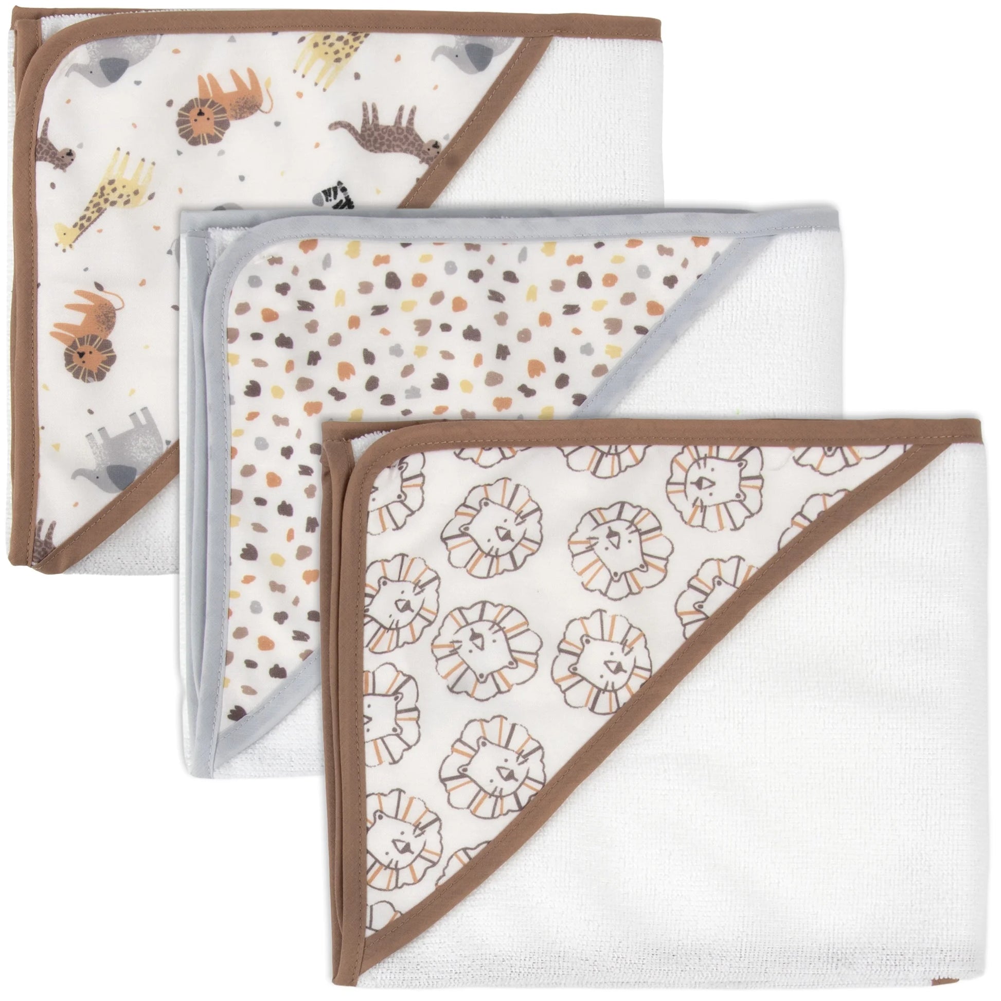 6 Piece Hooded Bath Towel Washcloth Set for Infant, Newborns, Toddlers 3 – 24 Months for Bath Time, Showers, Lounge, Beach, Pool in Safari Animals