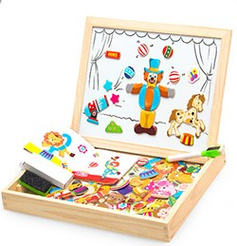 3D Wooden Magnetic Puzzle Toy Set for Children - Animal Circus Figures and Drawing Board for Educational Learning