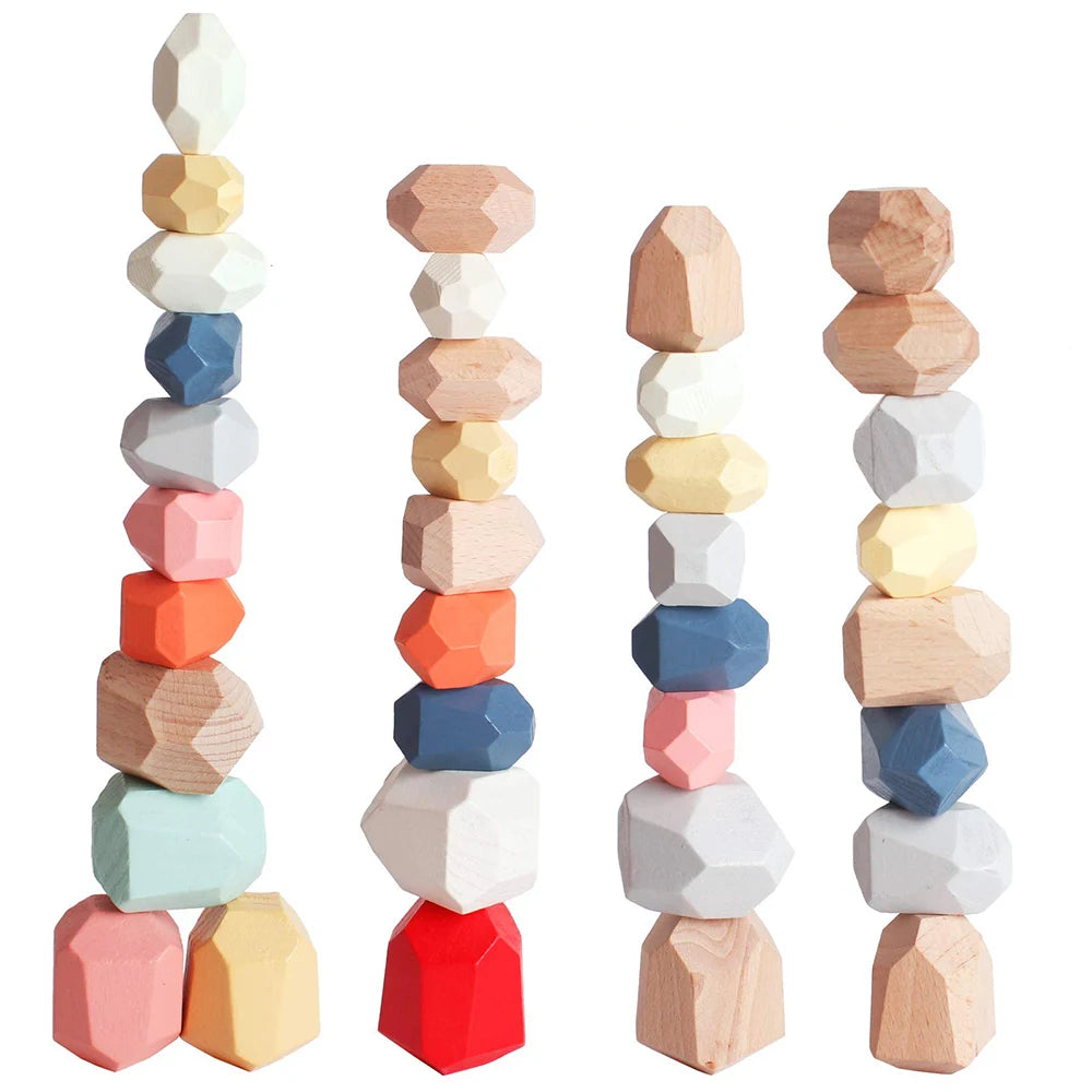 Montessori-Inspired Wooden Stacking Rocks and Sensory Stones for Toddler Learning and Development - Ideal Building Blocks Game for Kids' Birthday Gifts