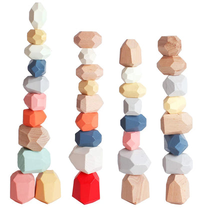 Montessori-Inspired Wooden Stacking Rocks and Sensory Stones for Toddler Learning and Development - Ideal Building Blocks Game for Kids' Birthday Gifts