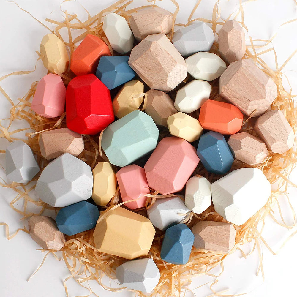 Montessori-Inspired Wooden Stacking Rocks and Sensory Stones for Toddler Learning and Development - Ideal Building Blocks Game for Kids' Birthday Gifts
