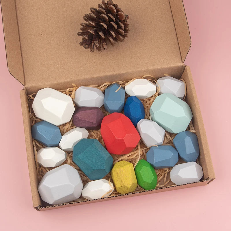 Montessori-Inspired Wooden Stacking Rocks and Sensory Stones for Toddler Learning and Development - Ideal Building Blocks Game for Kids' Birthday Gifts