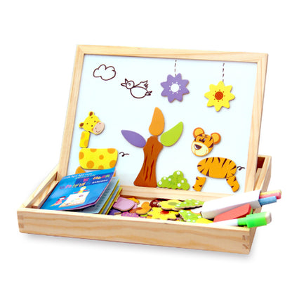 3D Wooden Magnetic Puzzle Toy Set for Children - Animal Circus Figures and Drawing Board for Educational Learning