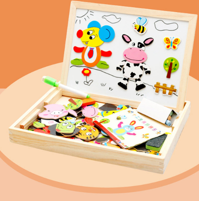 3D Wooden Magnetic Puzzle Toy Set for Children - Animal Circus Figures and Drawing Board for Educational Learning