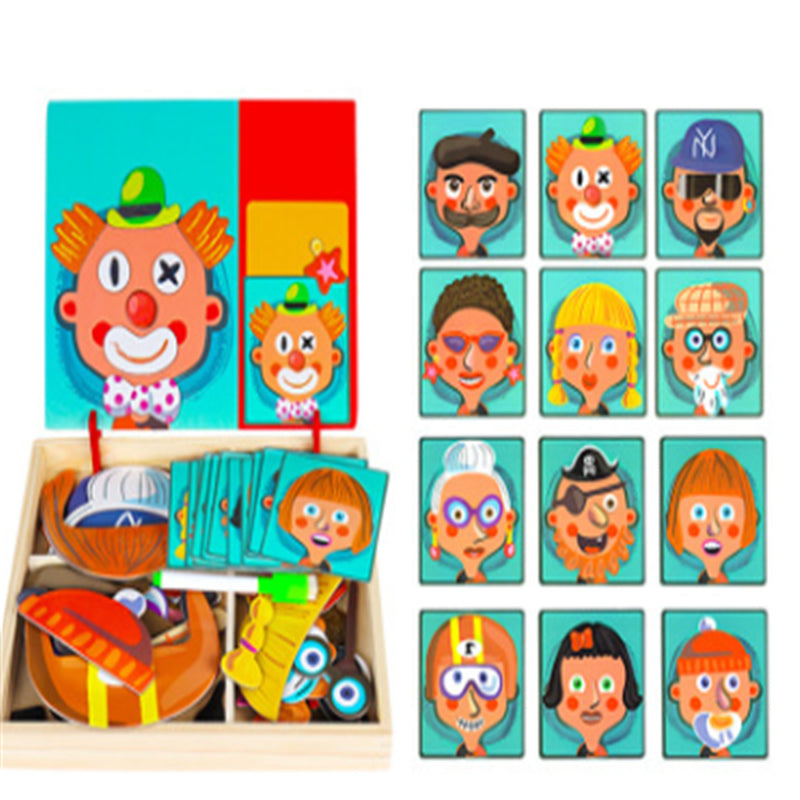 3D Wooden Magnetic Puzzle Toy Set for Children - Animal Circus Figures and Drawing Board for Educational Learning