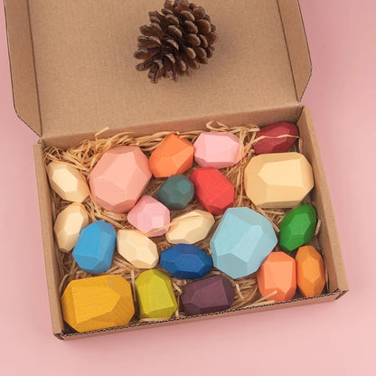 Montessori-Inspired Wooden Stacking Rocks and Sensory Stones for Toddler Learning and Development - Ideal Building Blocks Game for Kids' Birthday Gifts