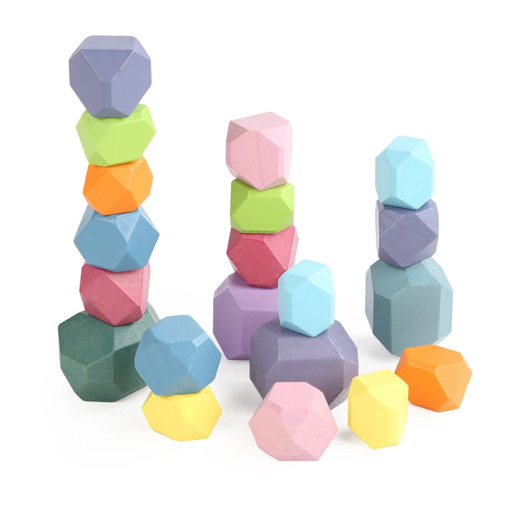 Montessori-Inspired Wooden Stacking Rocks and Sensory Stones for Toddler Learning and Development - Ideal Building Blocks Game for Kids' Birthday Gifts