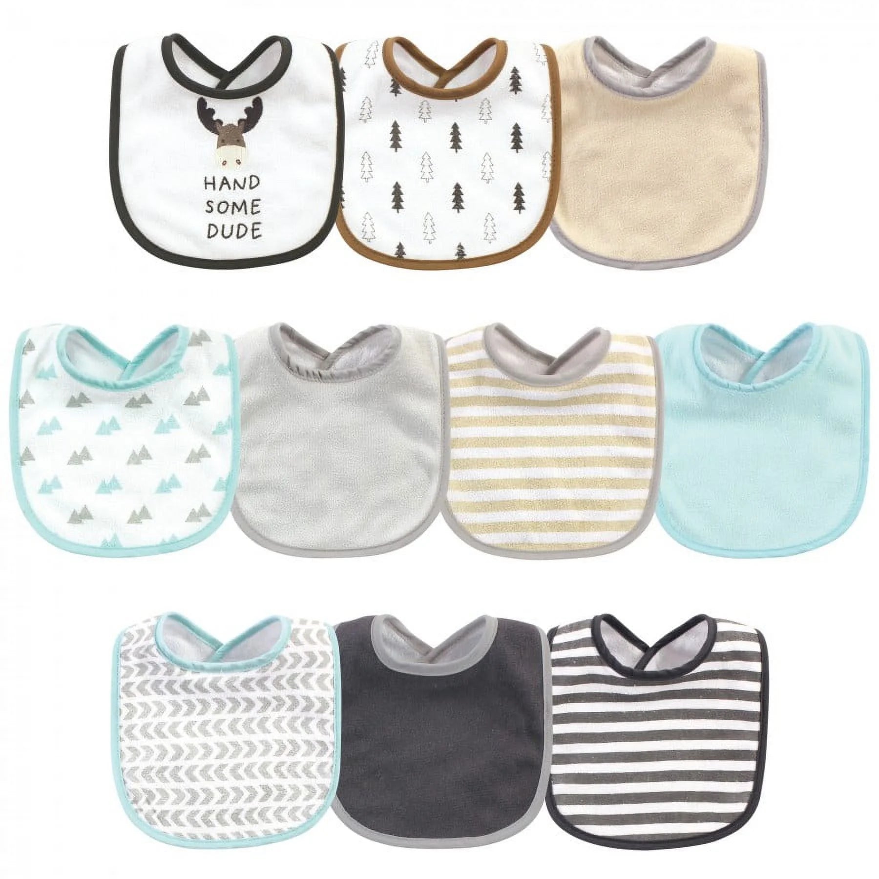 Infant Boy Cotton and Polyester Bibs 10Pk, Handsome Moose, One Size