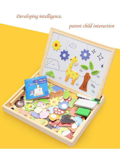 3D Wooden Magnetic Puzzle Toy Set for Children - Animal Circus Figures and Drawing Board for Educational Learning