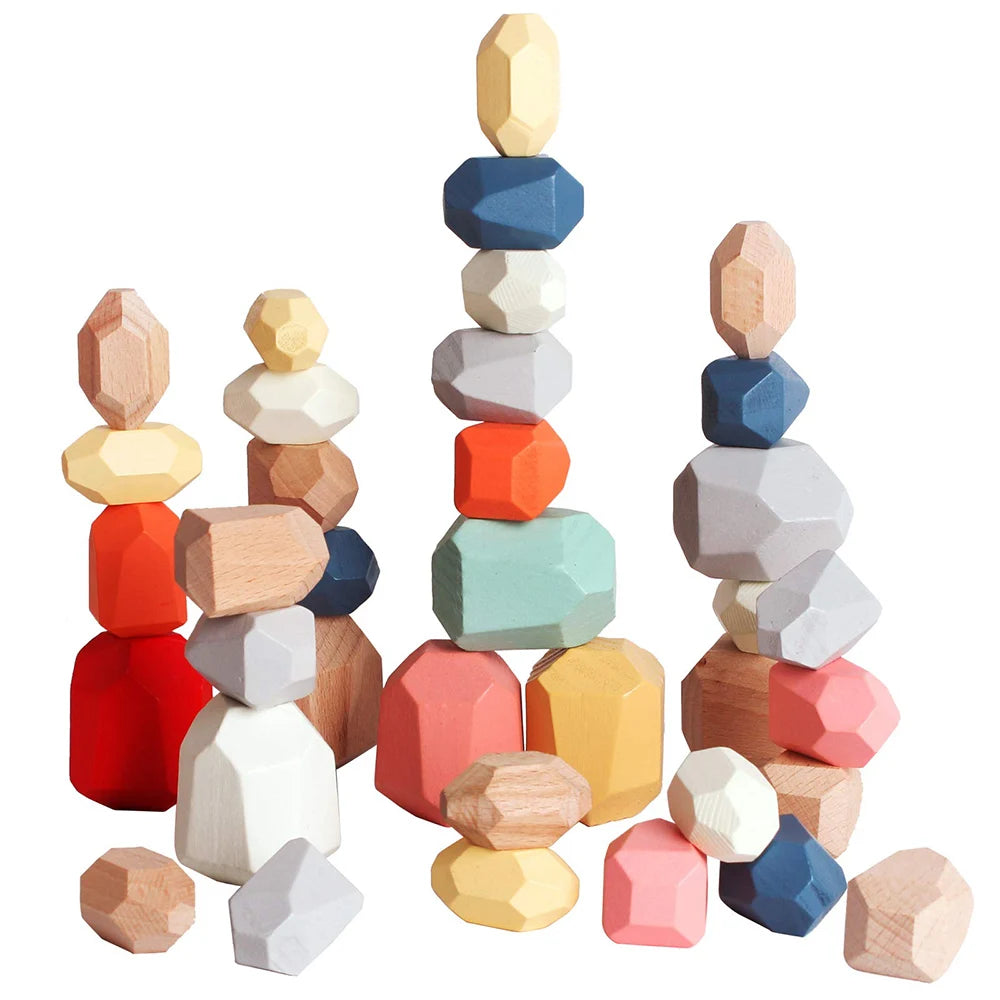 Montessori-Inspired Wooden Stacking Rocks and Sensory Stones for Toddler Learning and Development - Ideal Building Blocks Game for Kids' Birthday Gifts
