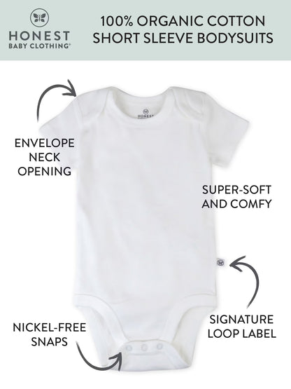 Baby Boy or Girl Gender Neutral Organic Cotton Short Sleeve Bodysuits, 3 Pack (Preemie-24 Months)