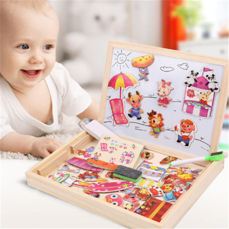 3D Wooden Magnetic Puzzle Toy Set for Children - Animal Circus Figures and Drawing Board for Educational Learning