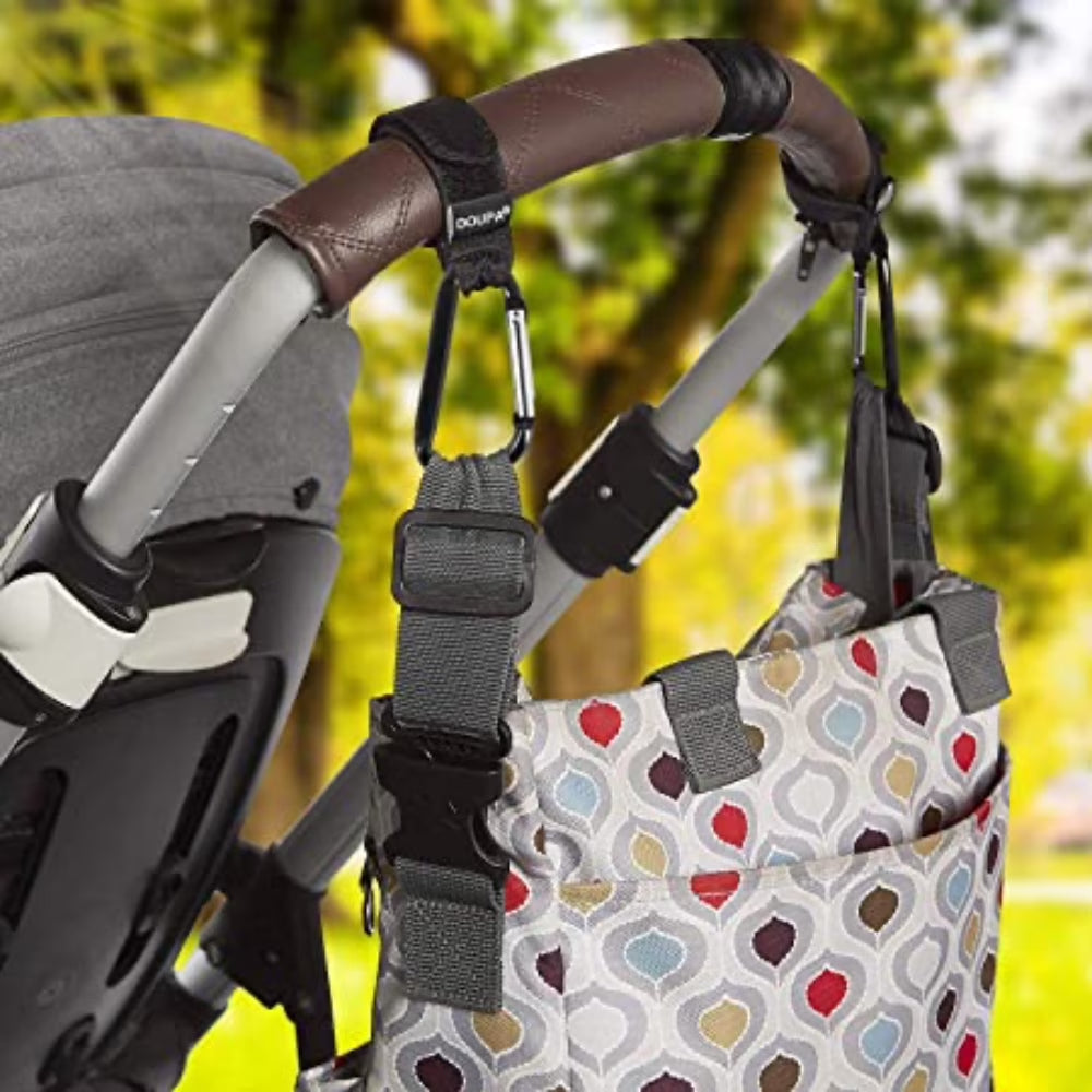 Multifunctional 360° Rotating Stroller Hooks, Zinc Alloy, Black, Set of 2