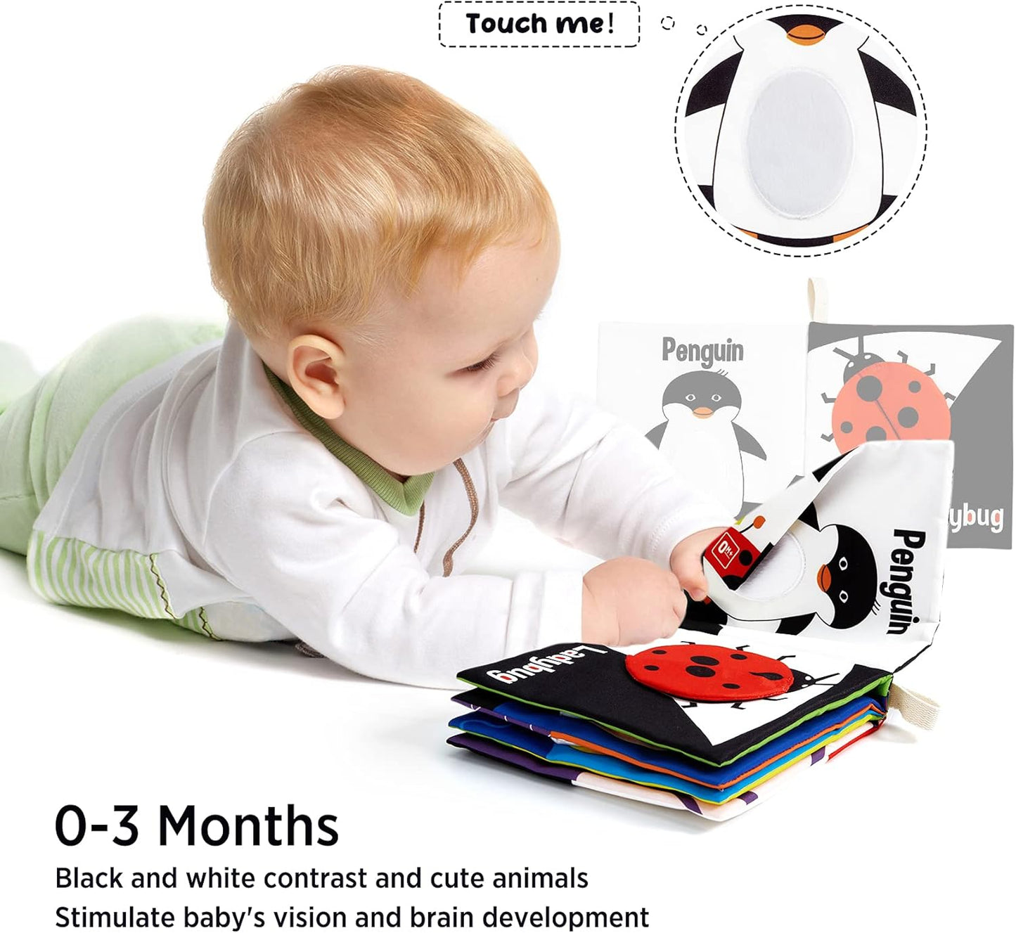 High Contrast Black & White Touch & Feel Crinkle Cloth Books for Infants and Toddlers - Educational Stimulation Toys for Early Development, Ideal Gift for Baby Boys and Girls, Featuring Animal Themes