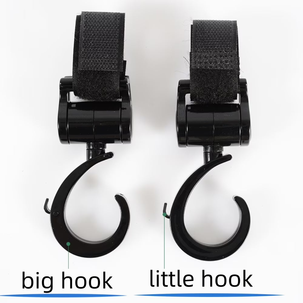 Multifunctional 360° Rotating Stroller Hooks, Zinc Alloy, Black, Set of 2