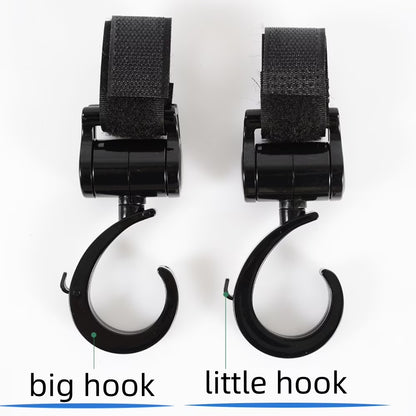 Multifunctional 360° Rotating Stroller Hooks, Zinc Alloy, Black, Set of 2