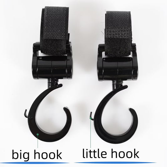 Multifunctional 360° Rotating Stroller Hooks, Zinc Alloy, Black, Set of 2