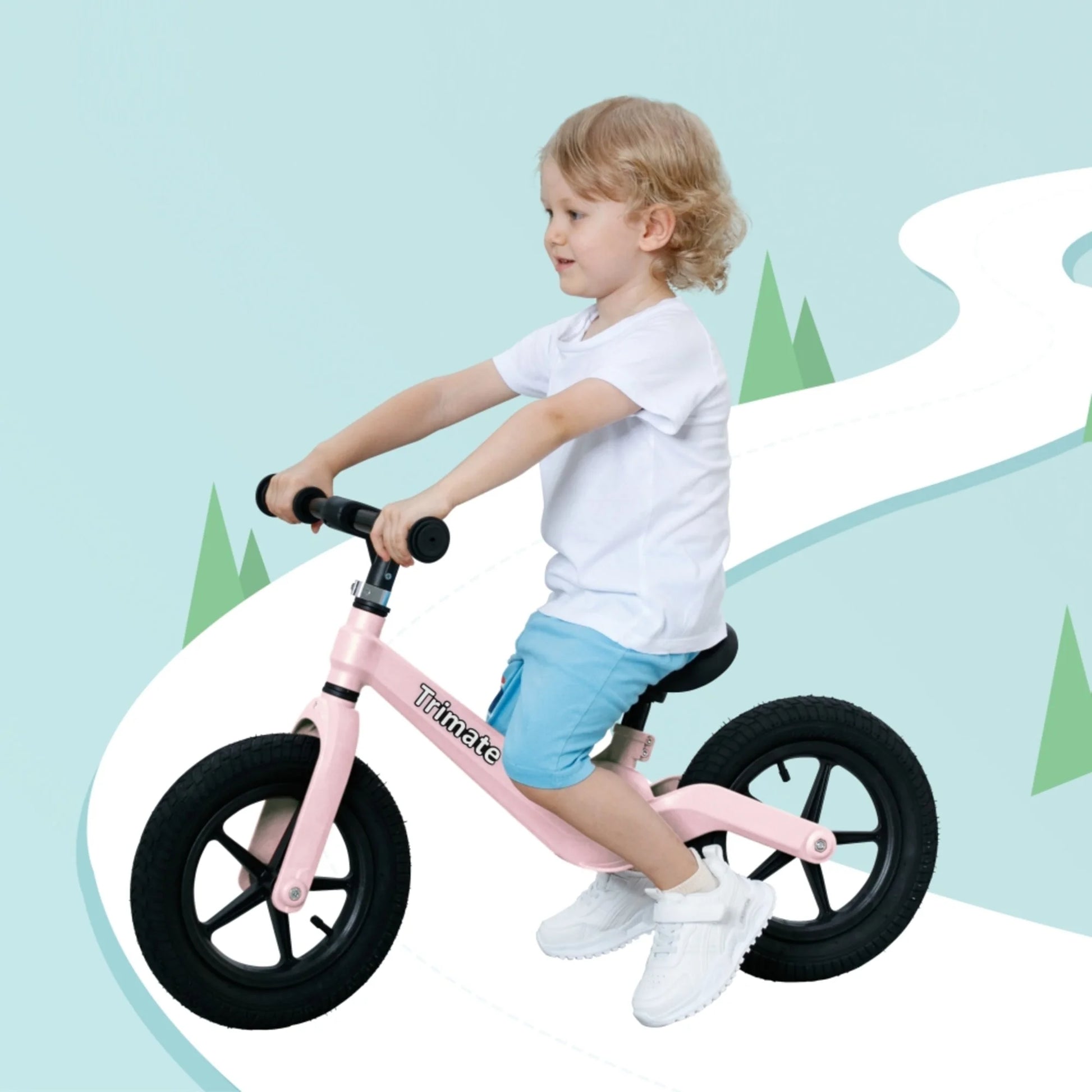 Toddler Balance Bike in Pink - No-Pedal Sport Bike for Ages 3-5, 12" Inflated Tires, Ideal Gift for Boys and Girls with Inseam 16" - 21
