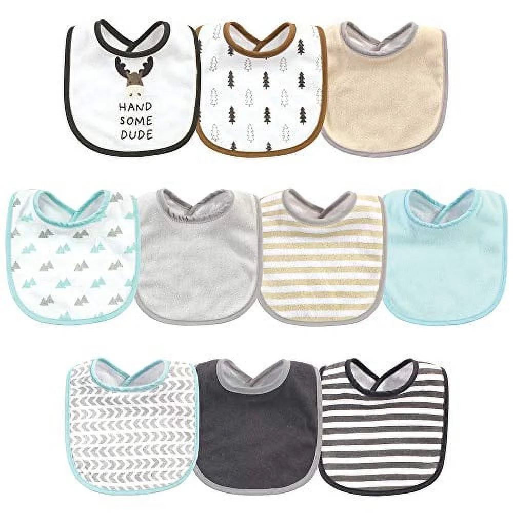 Infant Boy Cotton and Polyester Bibs 10Pk, Handsome Moose, One Size