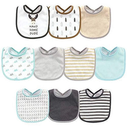 Infant Boy Cotton and Polyester Bibs 10Pk, Handsome Moose, One Size