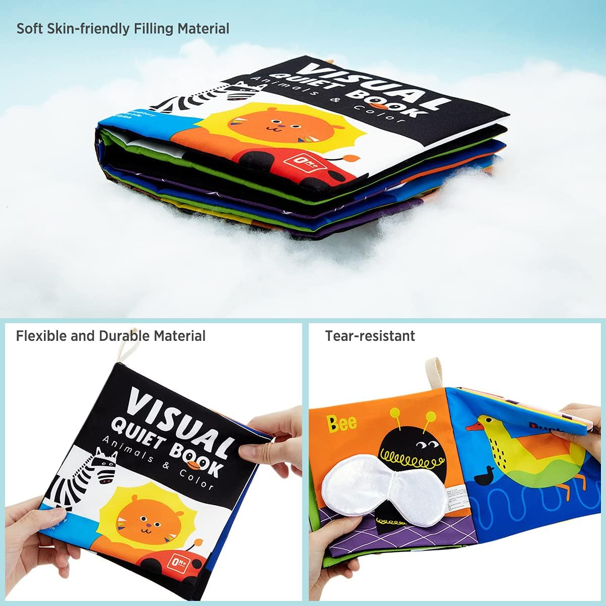 High Contrast Black & White Touch & Feel Crinkle Cloth Books for Infants and Toddlers - Educational Stimulation Toys for Early Development, Ideal Gift for Baby Boys and Girls, Featuring Animal Themes