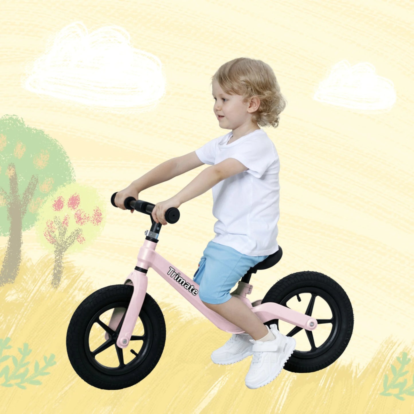 Toddler Balance Bike in Pink - No-Pedal Sport Bike for Ages 3-5, 12" Inflated Tires, Ideal Gift for Boys and Girls with Inseam 16" - 21