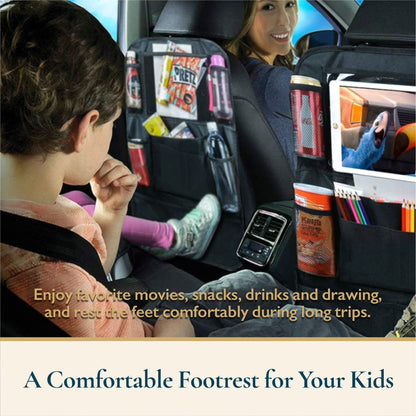 Waterproof Car Backseat Organizer with Tablet Holder and Cup Holder, 10 Pocket Kick Mats for Kids - Essential Car Accessories for Men and Women