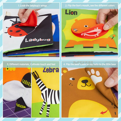 High Contrast Black & White Touch & Feel Crinkle Cloth Books for Infants and Toddlers - Educational Stimulation Toys for Early Development, Ideal Gift for Baby Boys and Girls, Featuring Animal Themes