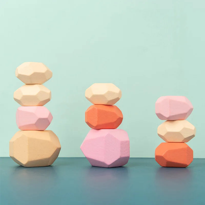 Montessori-Inspired Wooden Stacking Rocks and Sensory Stones for Toddler Learning and Development - Ideal Building Blocks Game for Kids' Birthday Gifts