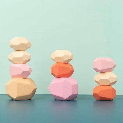 Montessori-Inspired Wooden Stacking Rocks and Sensory Stones for Toddler Learning and Development - Ideal Building Blocks Game for Kids' Birthday Gifts