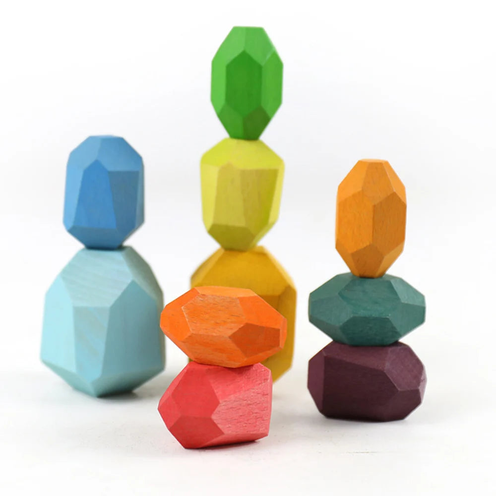 Montessori-Inspired Wooden Stacking Rocks and Sensory Stones for Toddler Learning and Development - Ideal Building Blocks Game for Kids' Birthday Gifts