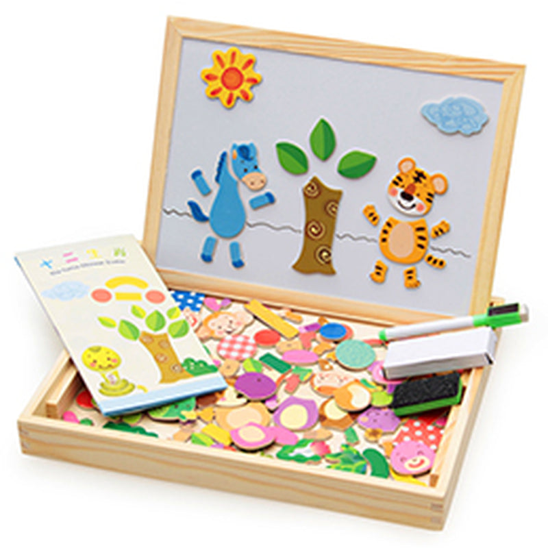 3D Wooden Magnetic Puzzle Toy Set for Children - Animal Circus Figures and Drawing Board for Educational Learning