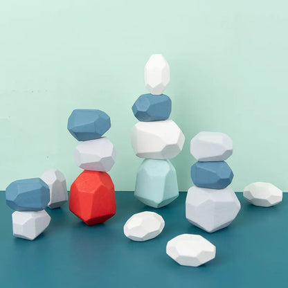 Montessori-Inspired Wooden Stacking Rocks and Sensory Stones for Toddler Learning and Development - Ideal Building Blocks Game for Kids' Birthday Gifts