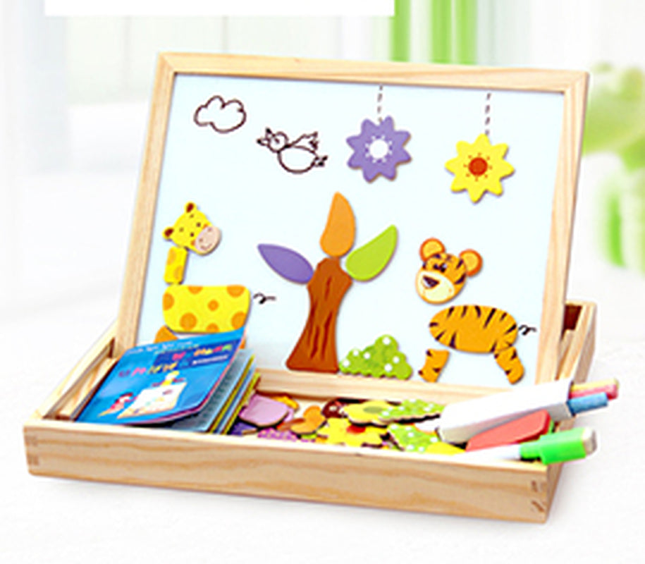 3D Wooden Magnetic Puzzle Toy Set for Children - Animal Circus Figures and Drawing Board for Educational Learning