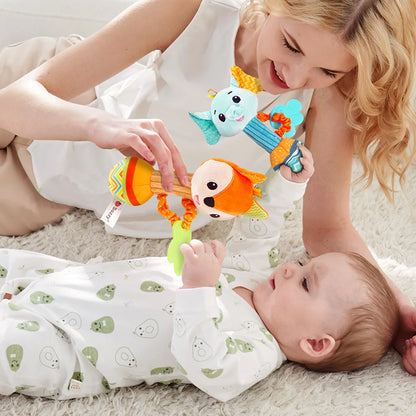 Soft Plush Baby Rattles - Sensory Hand Grip Toys with Crinkle and Squeaky Features for Toddlers - Ideal Travel Accessories and Gift Options