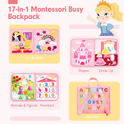 Montessori-Inspired Toddler Busy Board: Educational Travel Toy with Dinosaur Dress-Up and Sensory Life Skills Activities